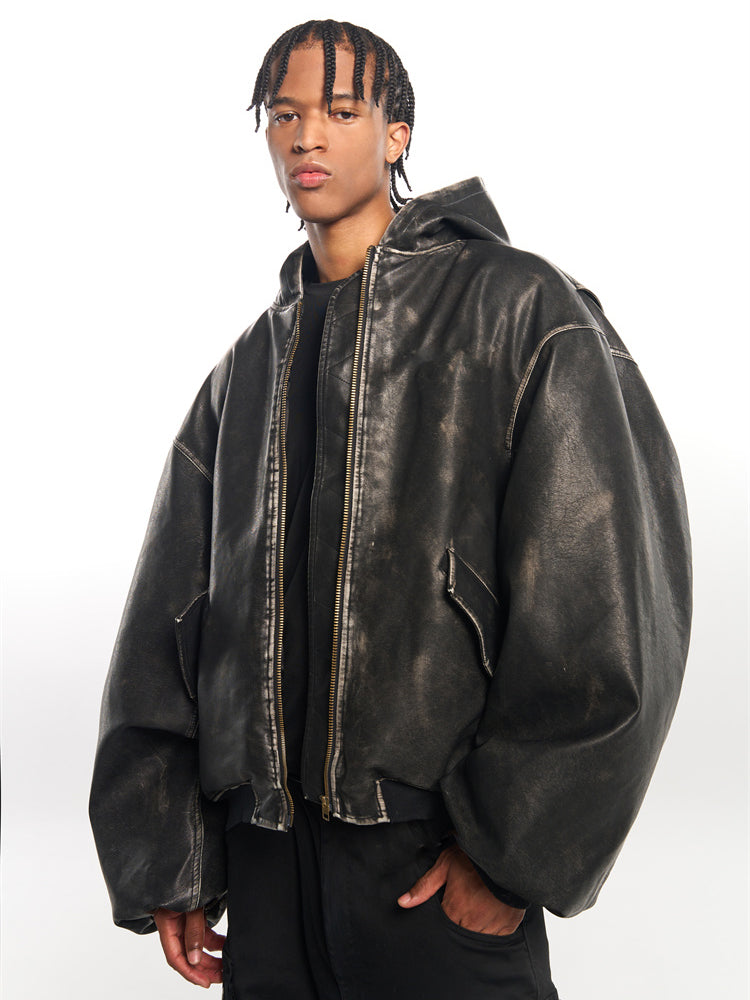 Heavy Industry Leather Hooded Jacket