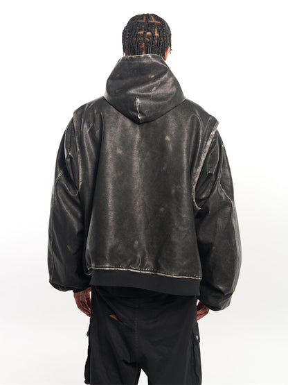 Heavy Industry Leather Hooded Jacket