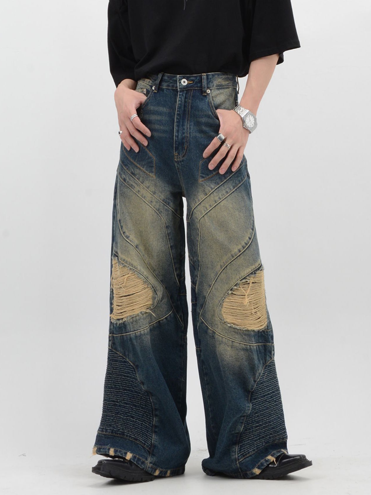 Vintage Washed Damage Denim Pants