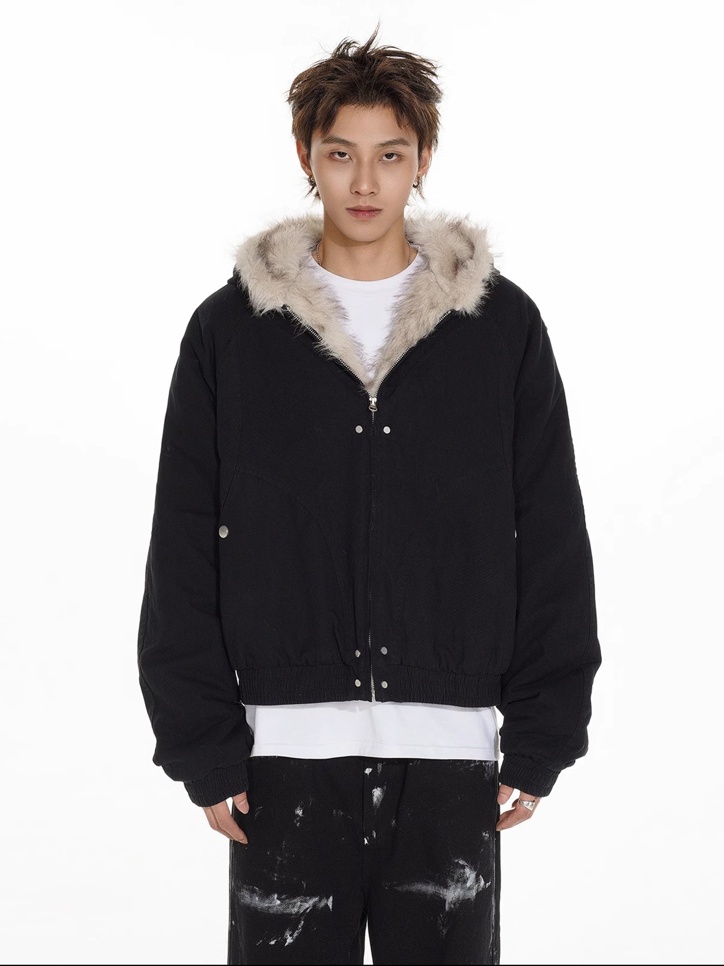 Fur Zipper Hooded Jacket