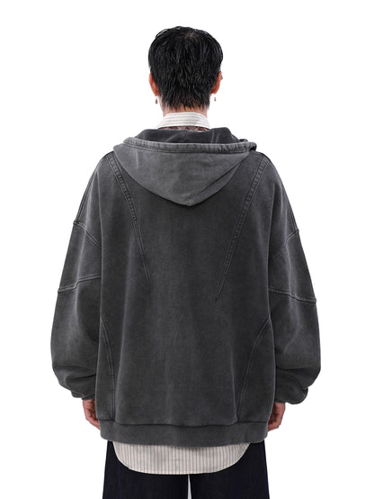 Heavy Splicing Washed Zip Hoodie