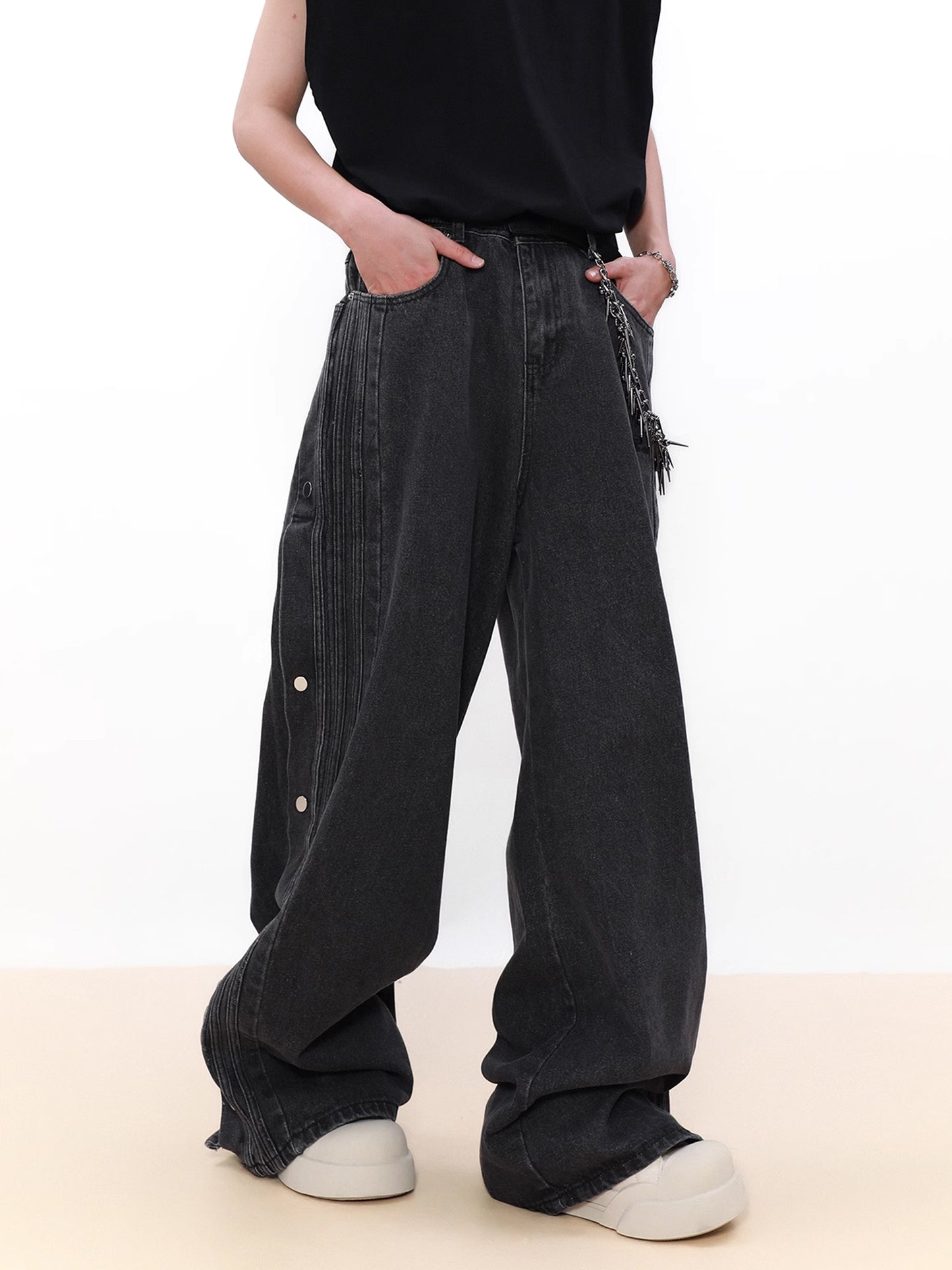 Snap Button Denim Pants