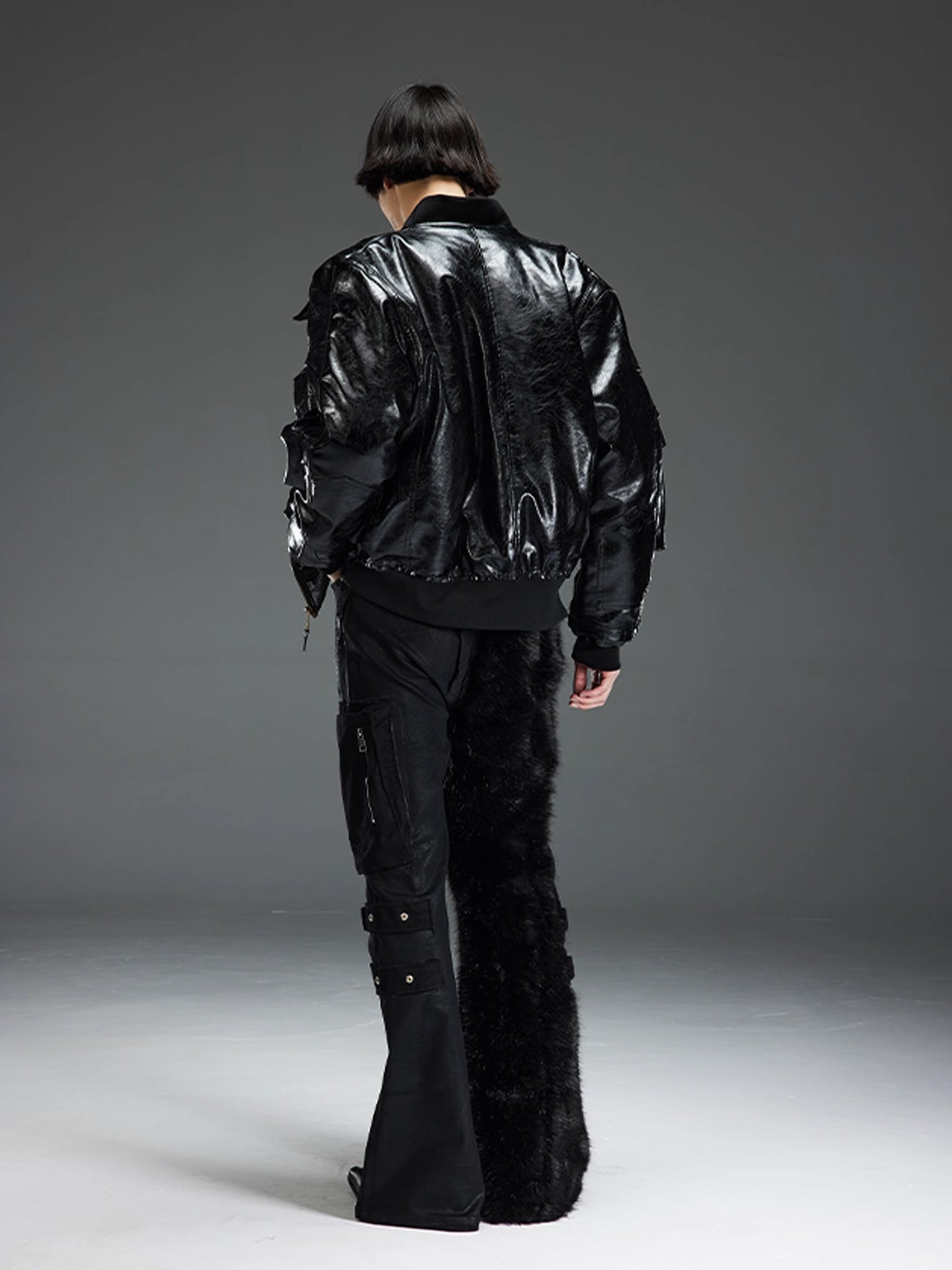 Dimensional Leather Bomber Jacket