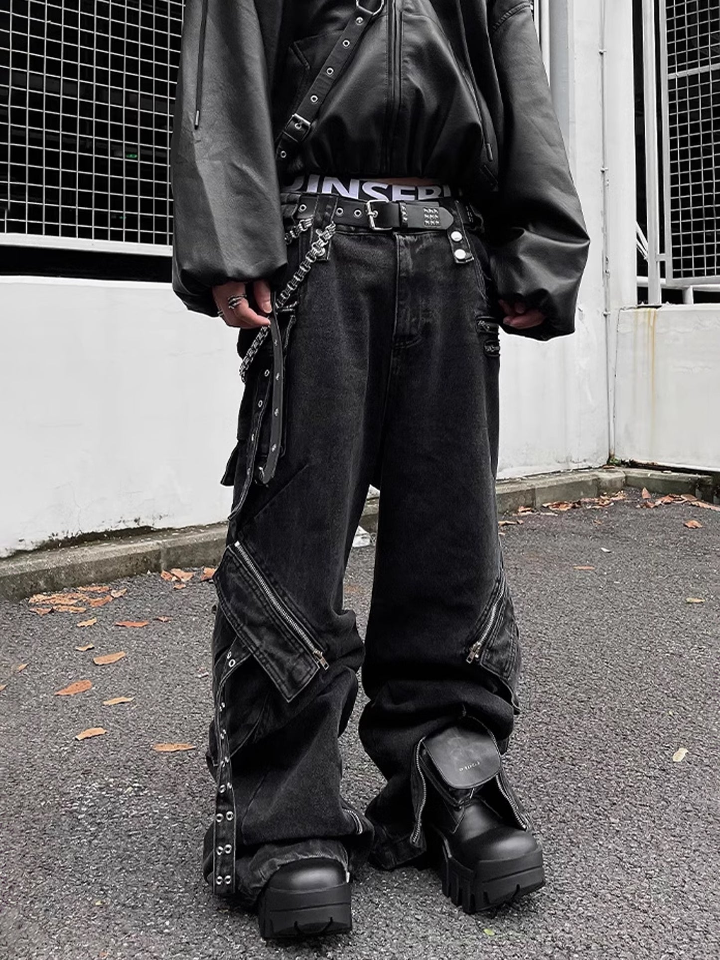 Zipper Pocket Denim Cargo Pants