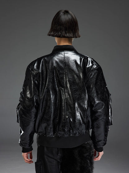 Dimensional Leather Bomber Jacket