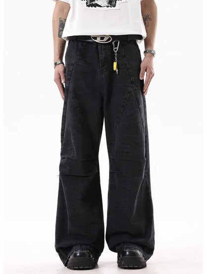 Washed Black PLEATS DENIM PANTS