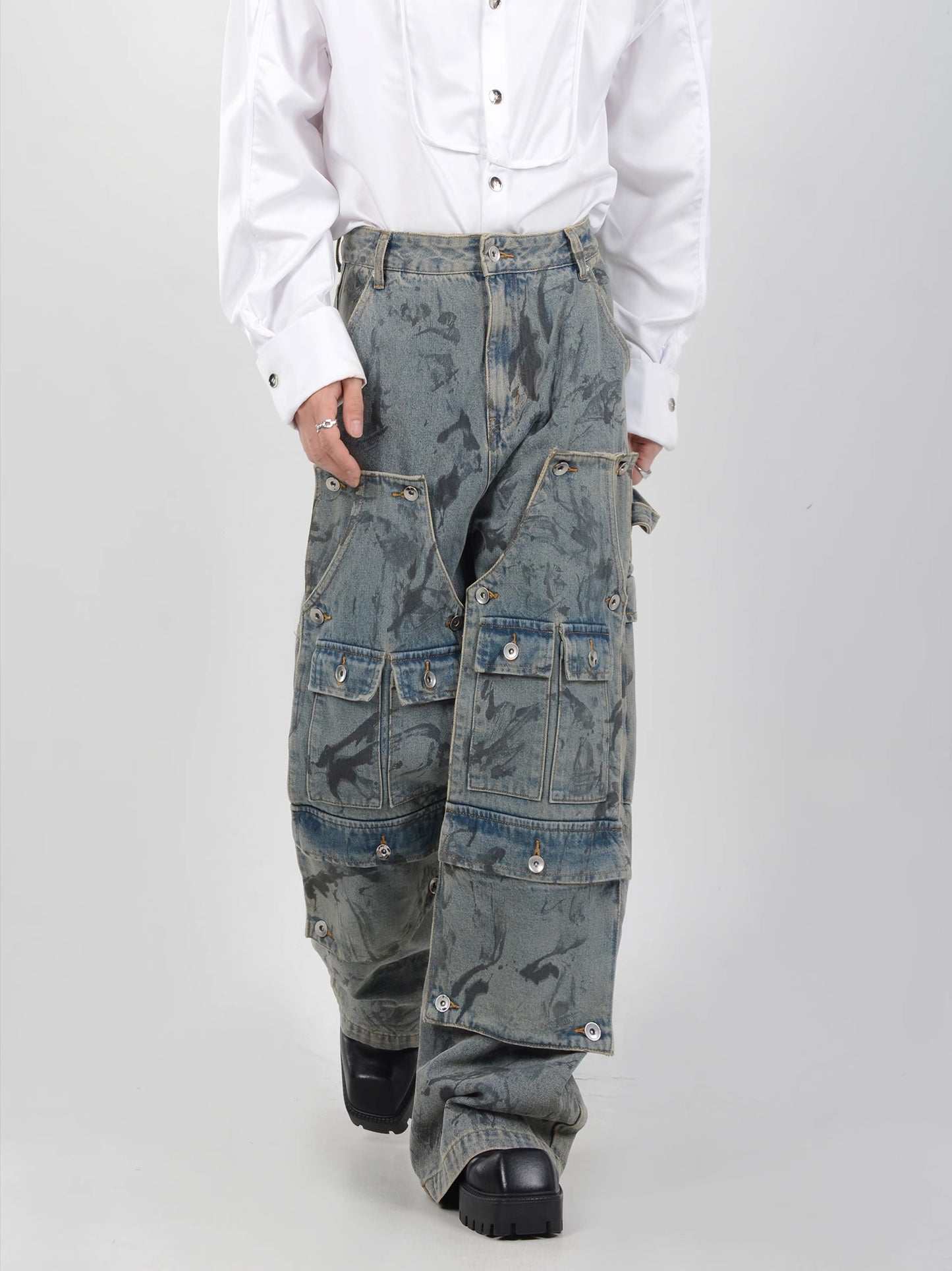 Arged Multi Pocket Denim Cargo Pants