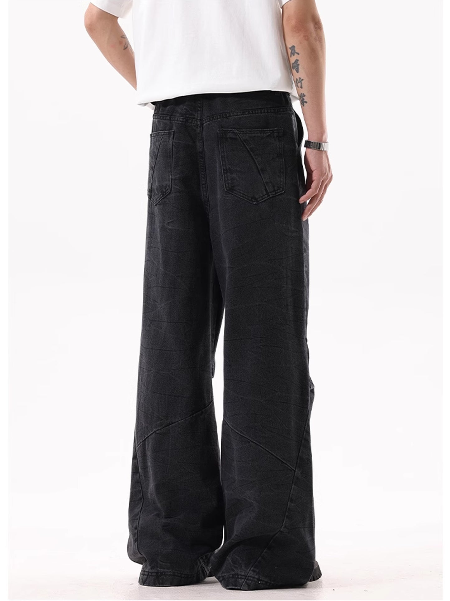 Washed Black PLEATS DENIM PANTS