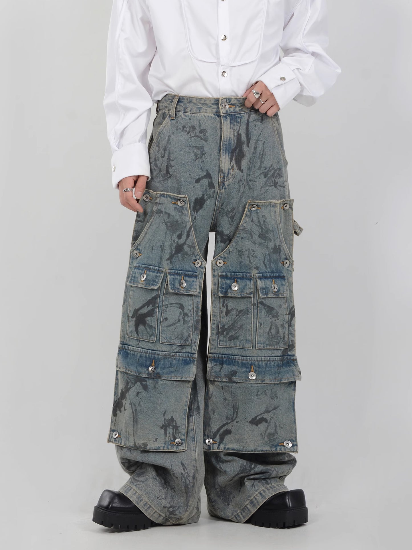 Arged Multi Pocket Denim Cargo Pants