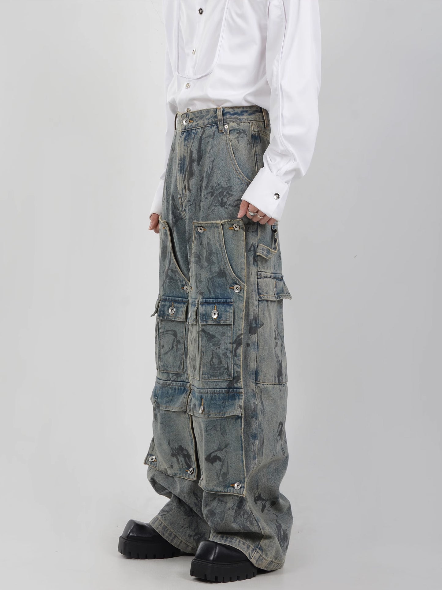 Arged Multi Pocket Denim Cargo Pants