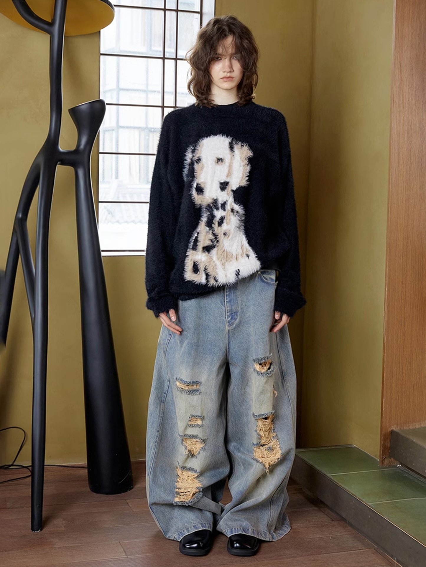 Dog Graphics Faux Mohair Knit