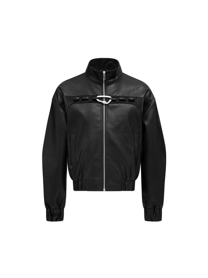 Metal Charm Leather Jacket