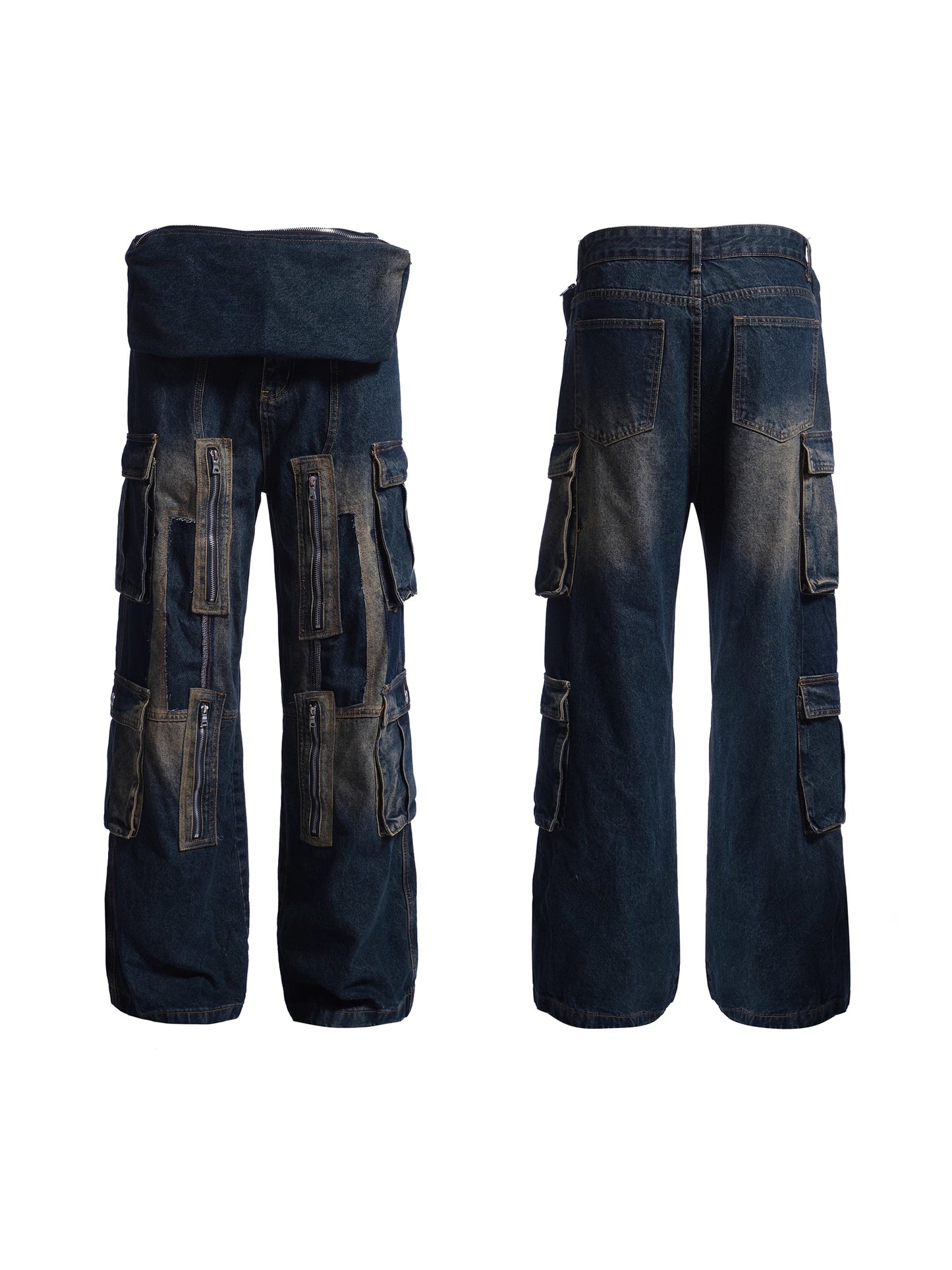 Straight Legs Ragged Denim Pants