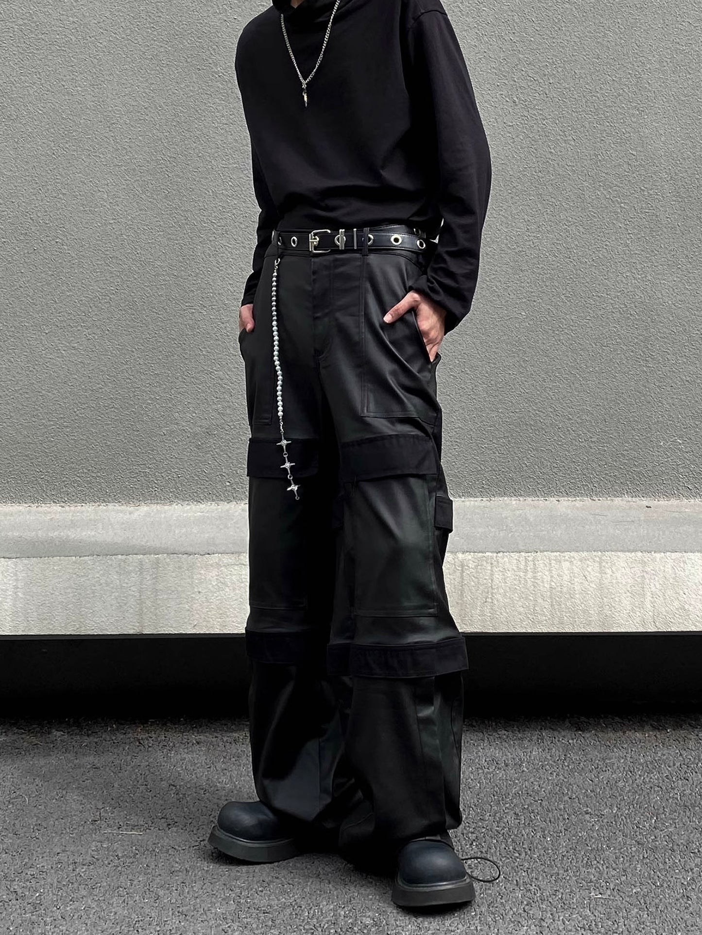 Leather Pleats Multi Cargo Pants