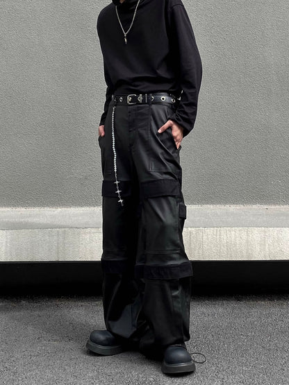 Leather PLEATS MULTI CARGO PANTS