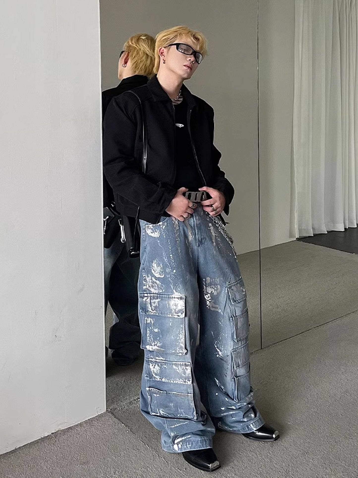 Wide Denim Belt Cargo Pants