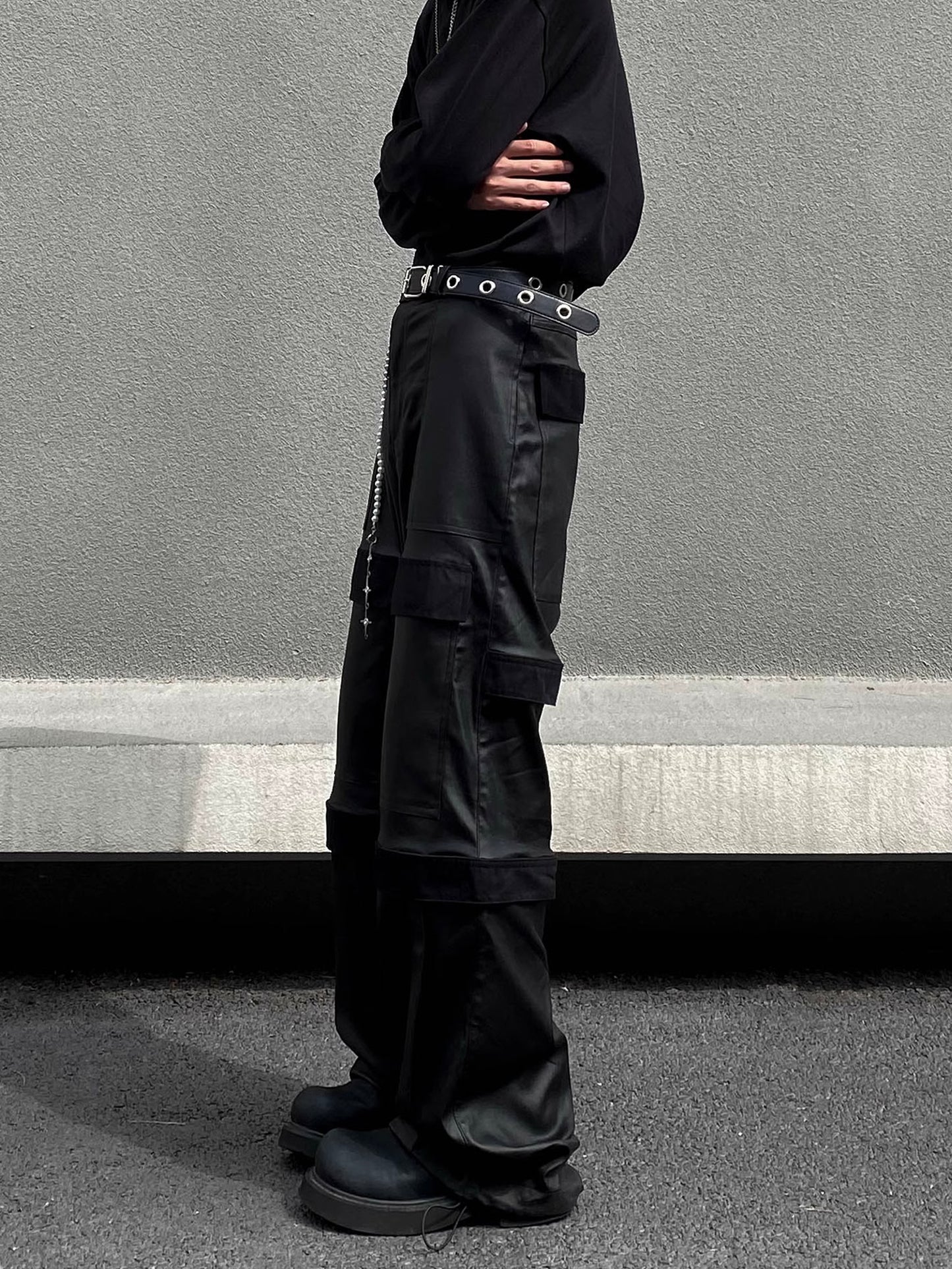 Leather PLEATS MULTI CARGO PANTS