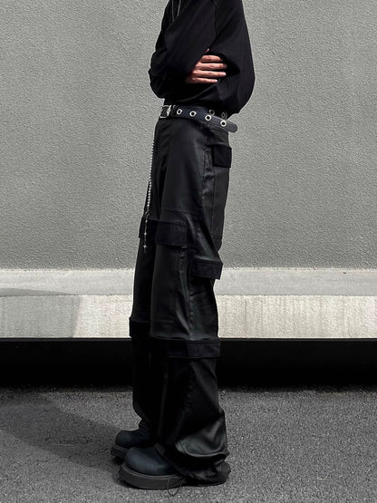 Leather Pleats Multi Cargo Pants