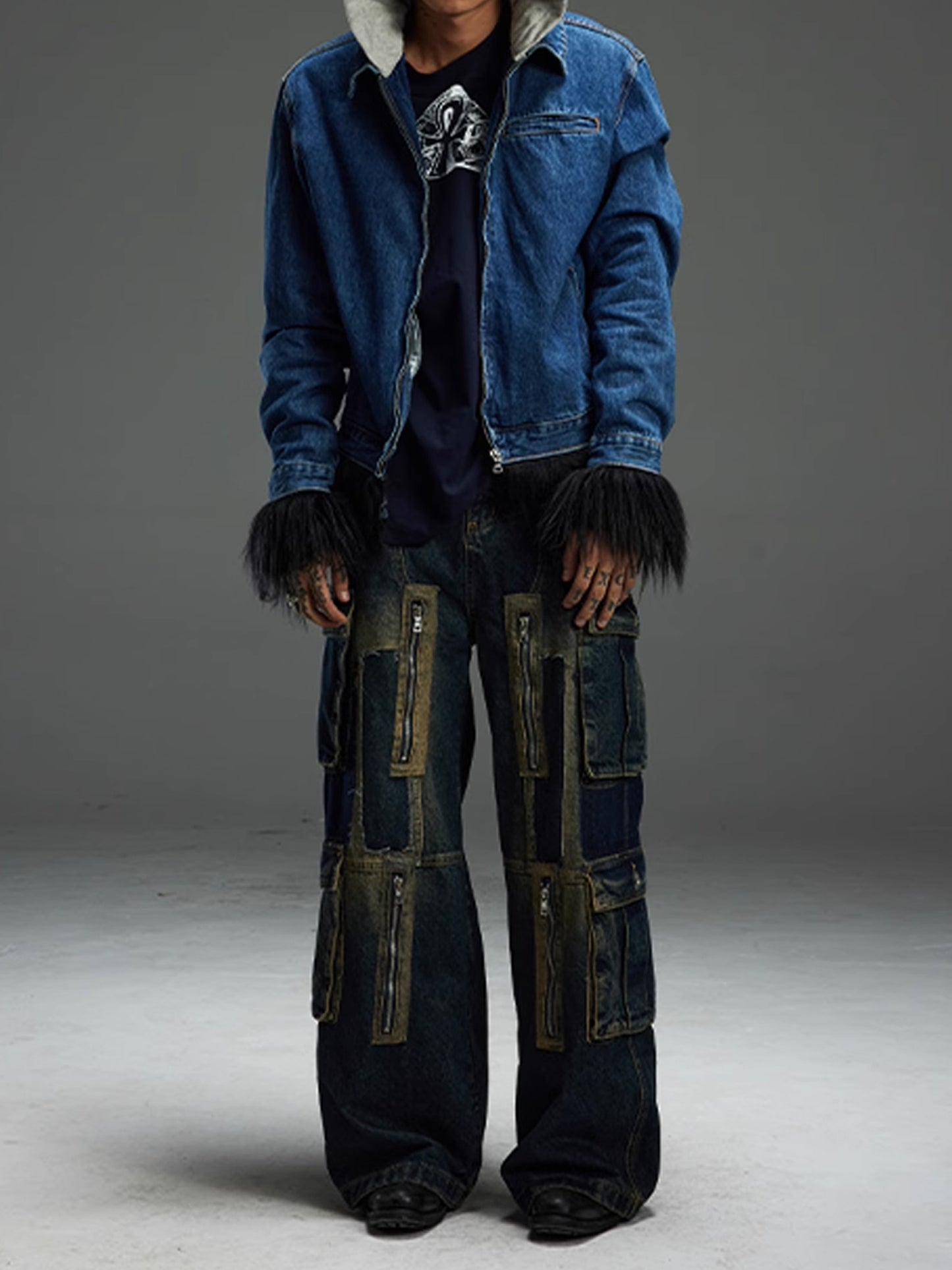 Straight Legs Ragged Denim Pants