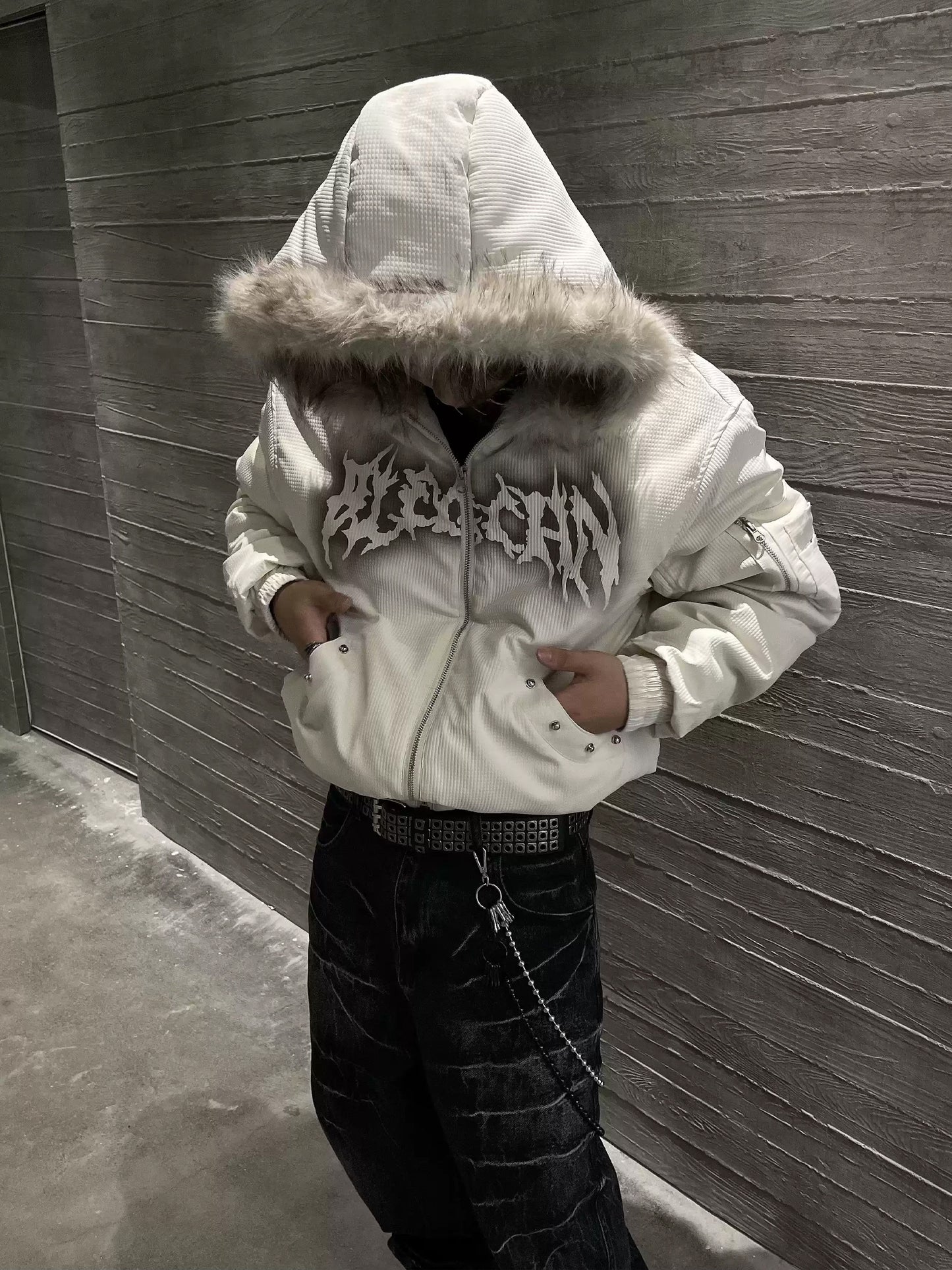 Fur Metal Zip Hooded Jacket