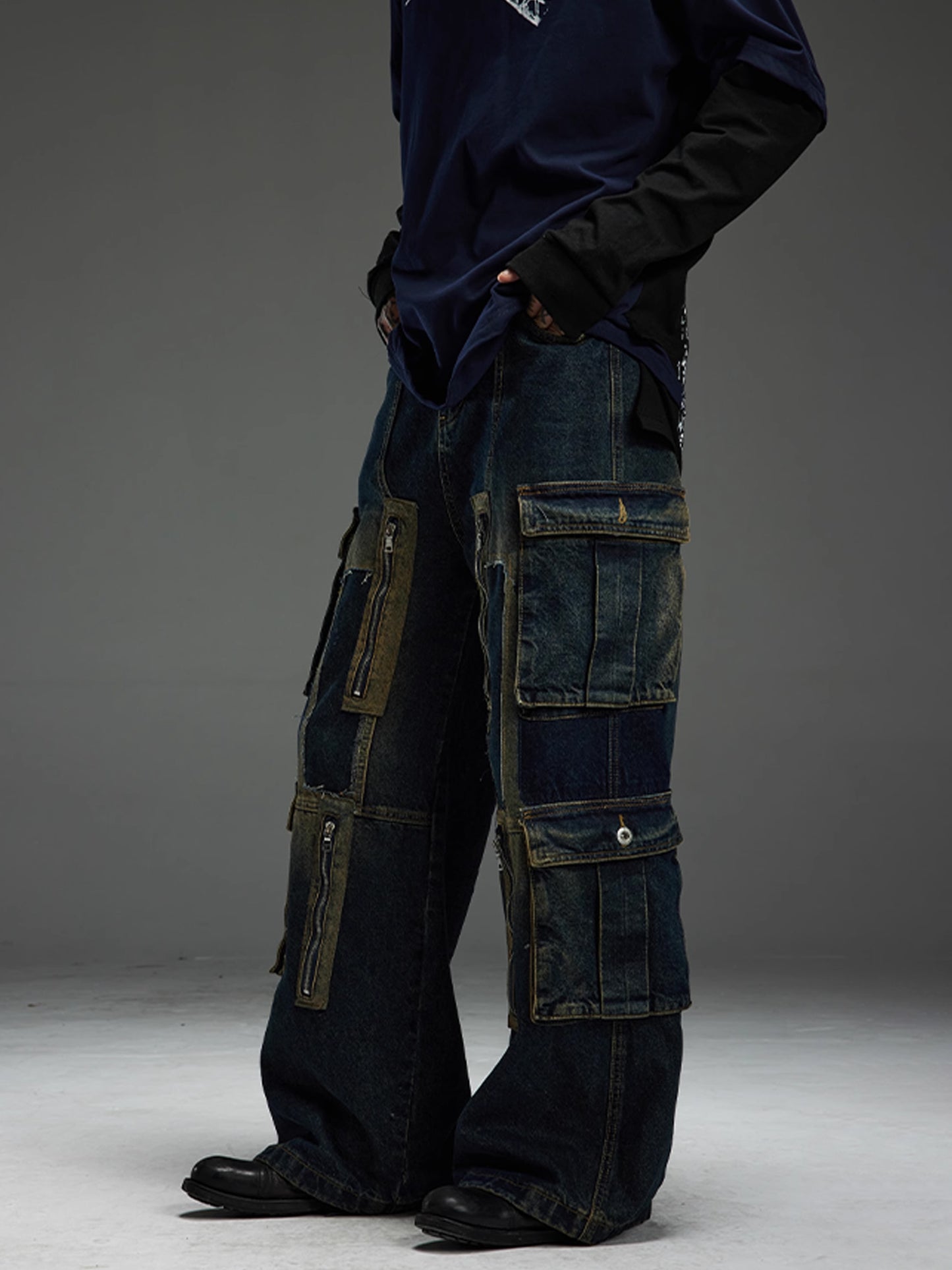 Straight Legs Ragged Denim Pants