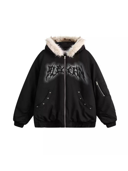 Fur Metal Zip Hooded Jacket