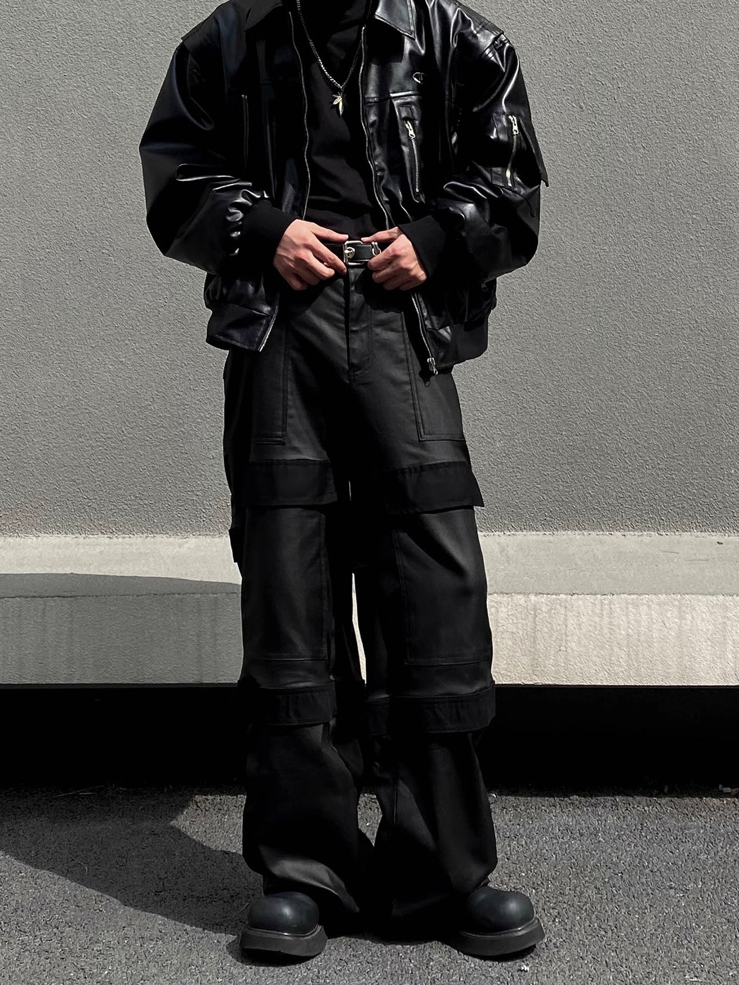 Leather Pleats Multi Cargo Pants