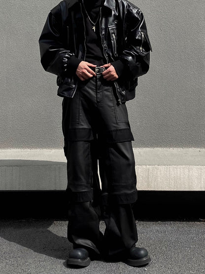 Leather PLEATS MULTI CARGO PANTS