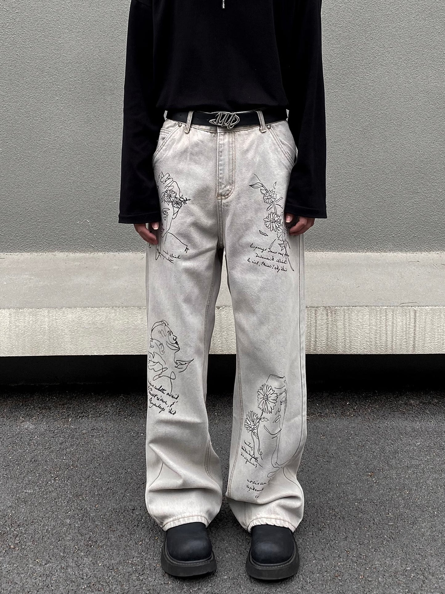 Graffiti White Denim Pants