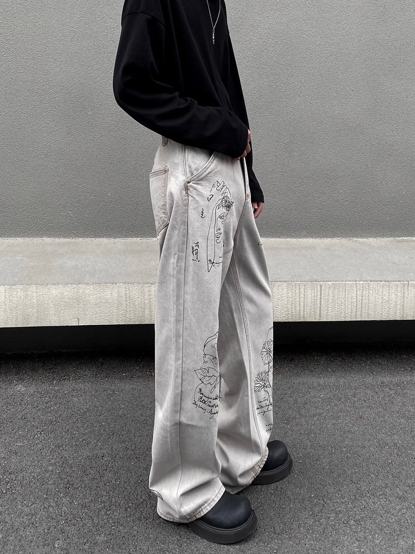 Graffiti White Denim Pants