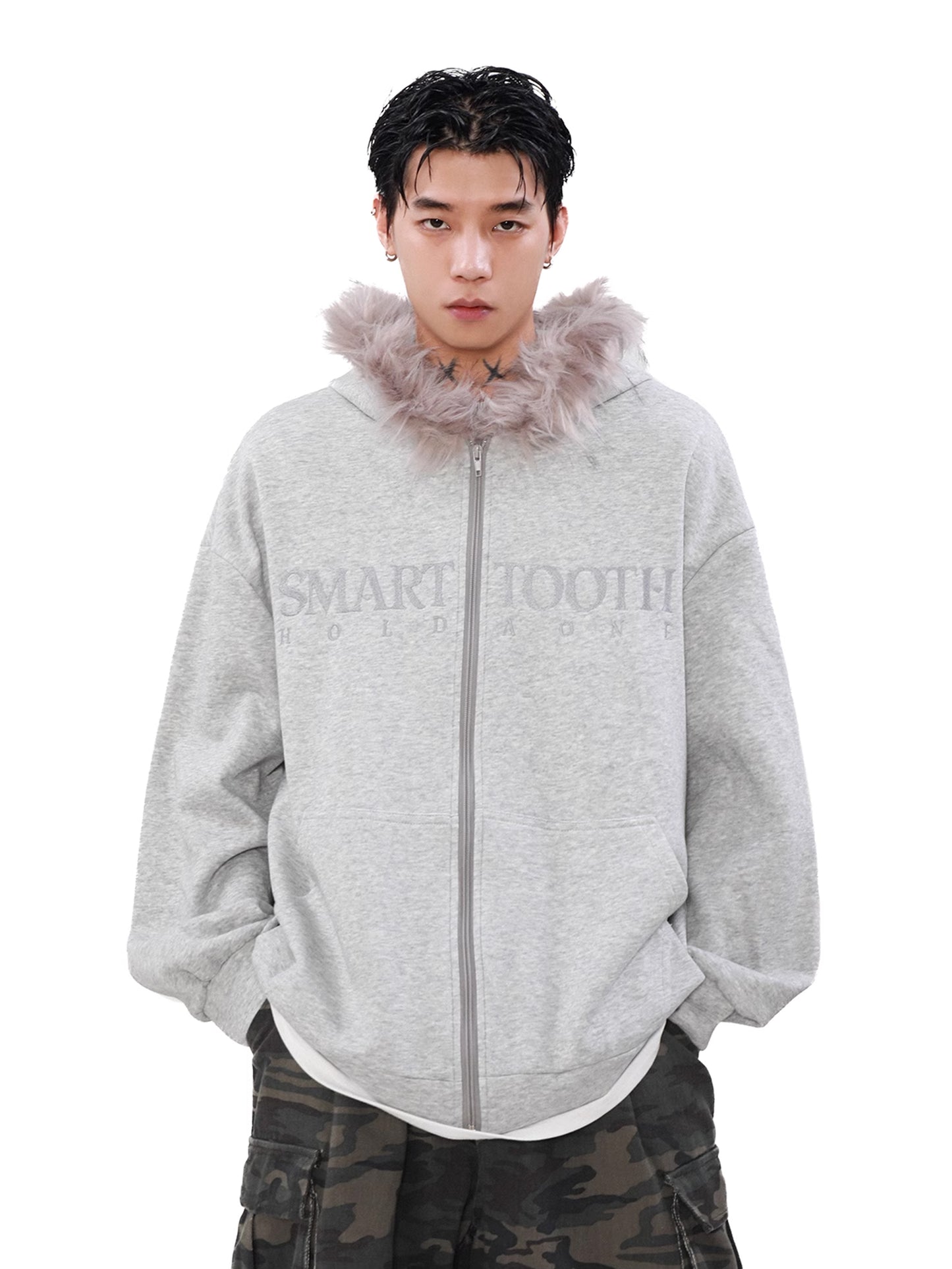 Fur Zip Logo Hoodie