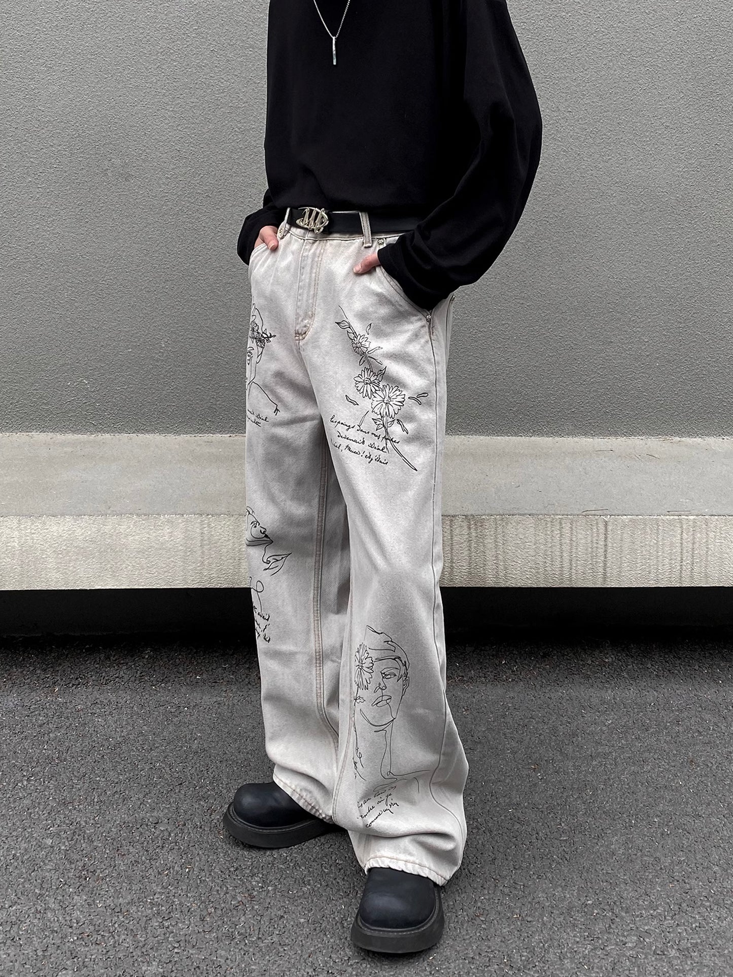 Graffiti White Denim Pants