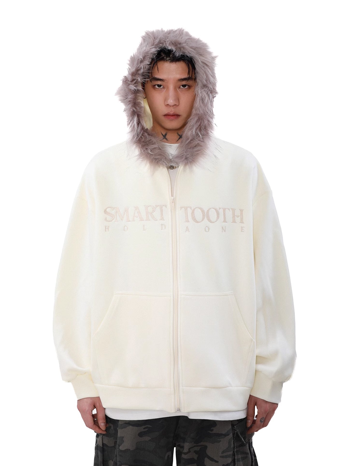 FUR ZIP LOGO HOODIE