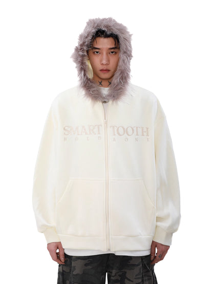 Fur Zip Logo Hoodie