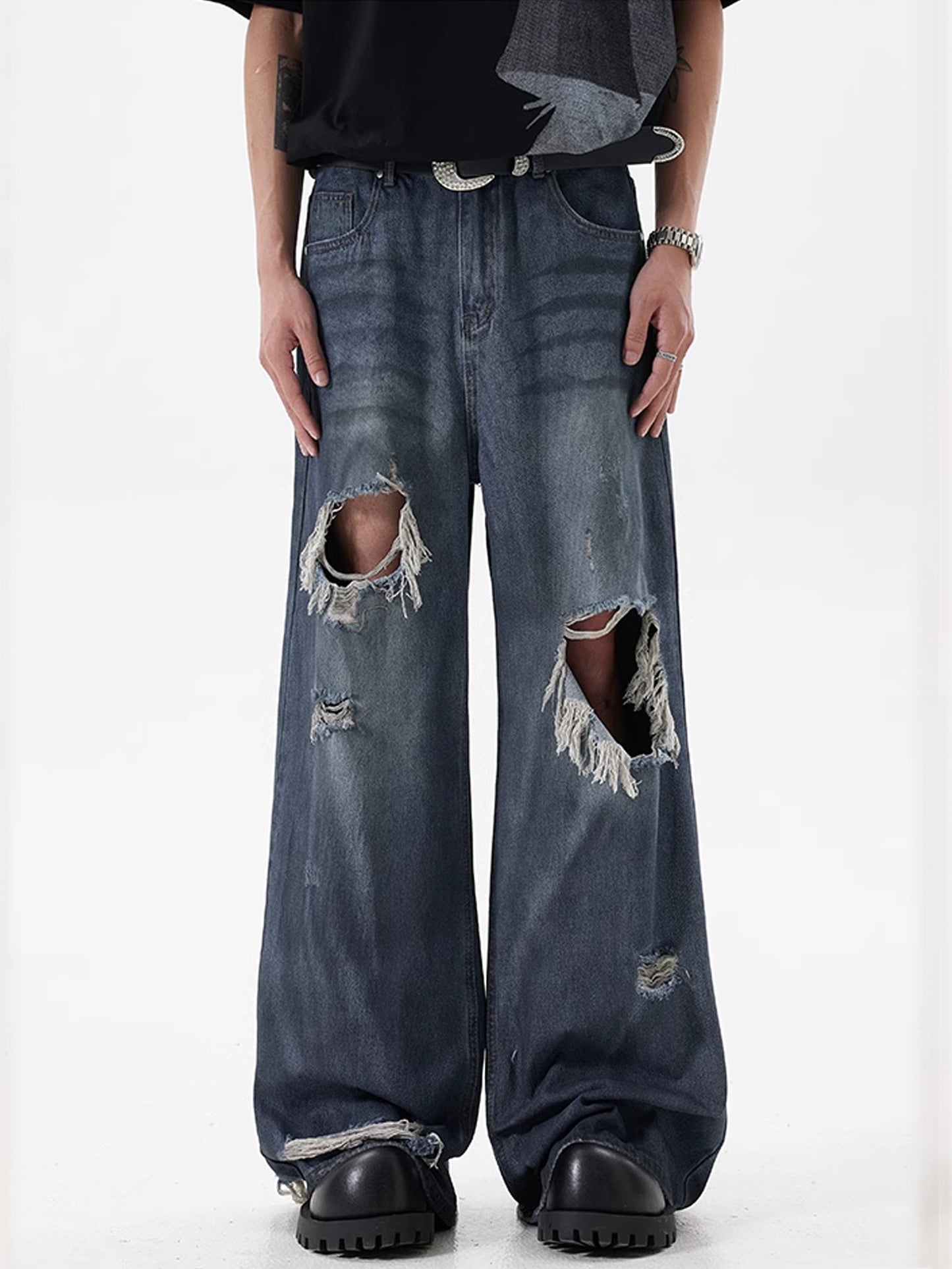 Old Dirty Dye Hole Denim Pants