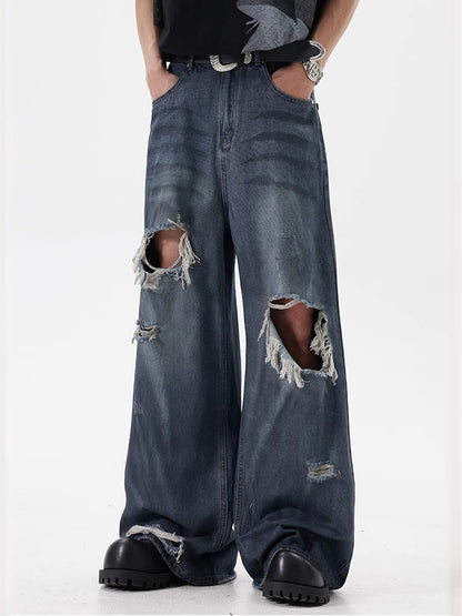 Old Dirty Dye Hole Denim Pants