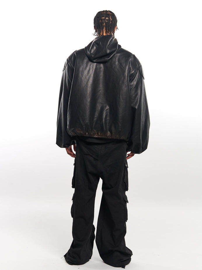 Heavy Industry Leather Hooded Zip Jacket