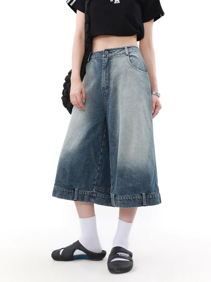 Reverse Half Denim Pants