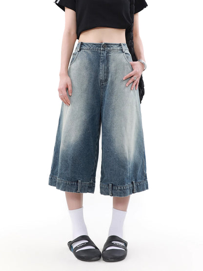 Reverse Half Denim Pants