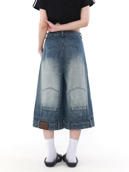 Reverse Half Denim Pants