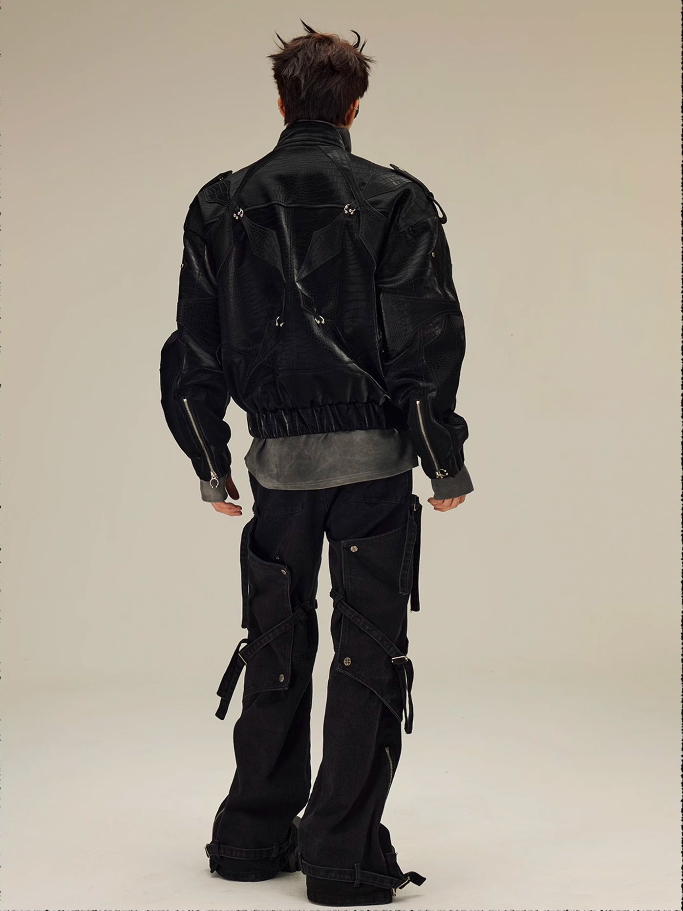 Croco Patch Biker Leather Jacket