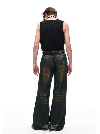 Dirty Damaged Wide Denim Pants