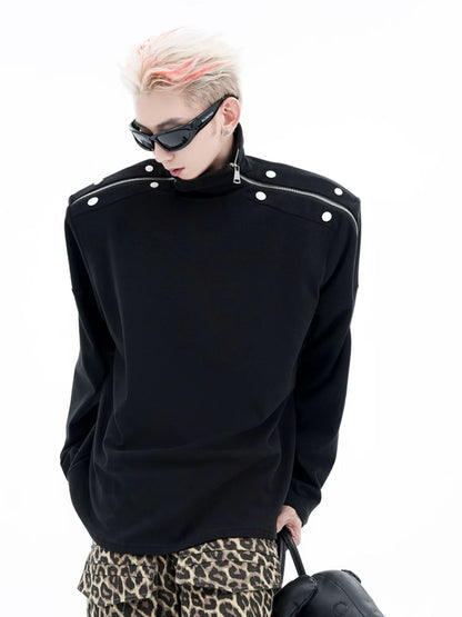 High Neck Zip Long Sleeve Tee