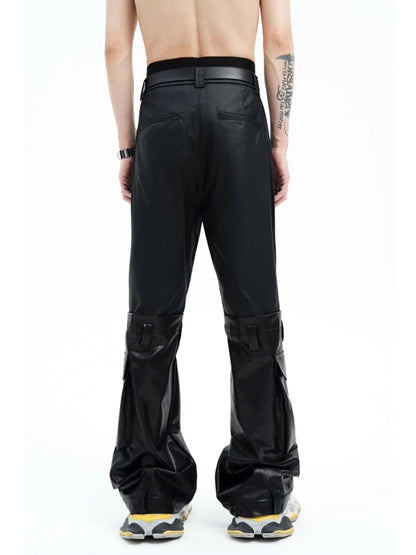 Leather Cargo Flare Pants