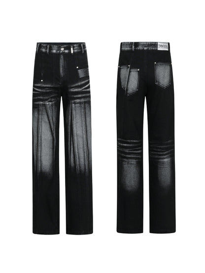 Leather Patch Washed Denim Pants