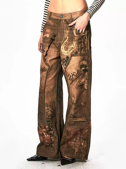 Graffiti Print Denim Pants