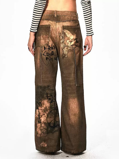 Graffiti Print Denim Pants