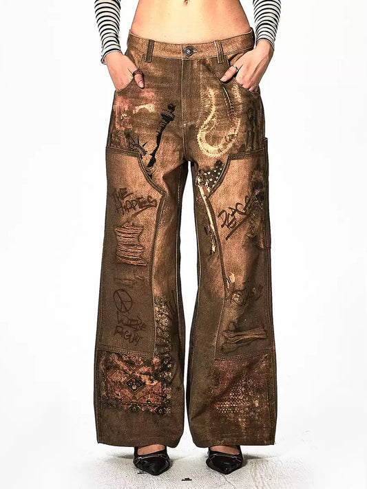 Graffiti Print Denim Pants