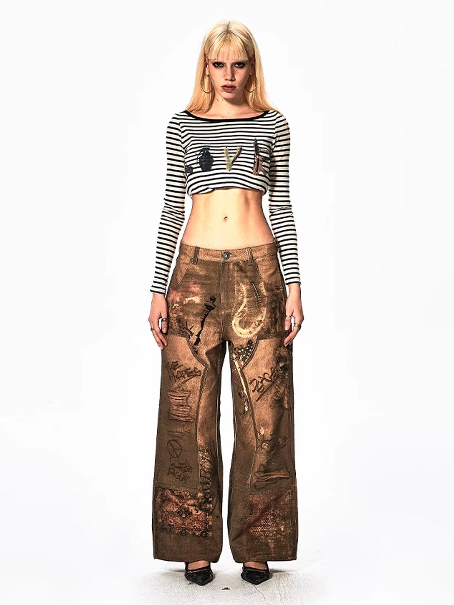 Graffiti Print Denim Pants