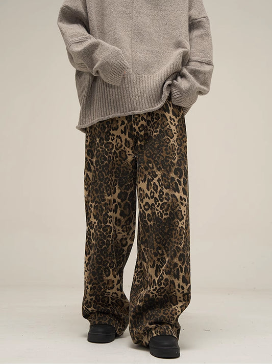 Leopard Wide Denim Pants